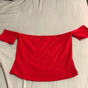 Red off the shoulder crop top